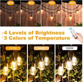 img 3 attached to Mlambert 3-Color Dimmable Solar String Lights Outdoor, 48Ft LED Patio Lights With Remote Control, 15 Hanging Sockets Waterproof Shatterproof, Warm White Daylight White Lighting For Backyard Garden