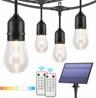 mlambert 3-color dimmable solar string lights outdoor, 48ft led patio lights with remote control, 15 hanging sockets waterproof shatterproof, warm white daylight white lighting for backyard garden logo