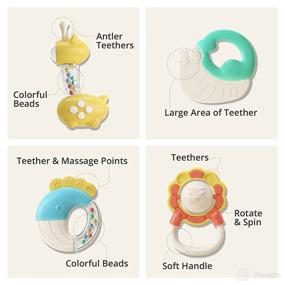 img 1 attached to 👶 Almond Island 8PCS Baby Rattles and Teething Toy for Brain Development in 0-12 Month Olds, Sensory Teethers for Infant Grasp N Shake, Perfect Newborn Gifts for Baby Boys and Girls, with Pacifier Clip and Storage Bag