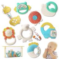 👶 almond island 8pcs baby rattles and teething toy for brain development in 0-12 month olds, sensory teethers for infant grasp n shake, perfect newborn gifts for baby boys and girls, with pacifier clip and storage bag logo