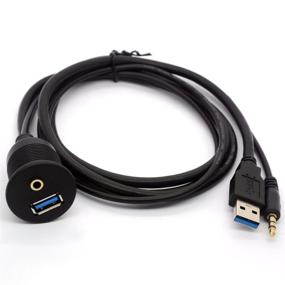 img 2 attached to 🔌 BSHTU USB 3.0 Flush Mount Cable - 3.0 USB & 3.5mm Aux Extension Mount, Flush, Dash, Panel Mount Cable with 1/8 AUX for Car, Bike, Boat, Motorcycle Radio, Stereo Android (1 Meter/3Ft)