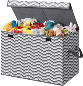 img 4 attached to Kids Toy Box Chest Storage Organizer With Flip-Top Lid & Durable Handles - Large Collapsible Bin For Boys, Girls, Nursery, Playroom, Bedroom - Grey By Lifewit