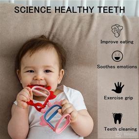 img 1 attached to 🦀 AmorBeBe, зубочистки Never Collect Dust: набор из 2-х антипролетных игрушек для ребенка от 0 до 6 месяцев и от 6 до 12 месяцев - силиконовые зубные колечки для запястья, чувствительная жевательная Монтессори - ручной пустышка (Краб)