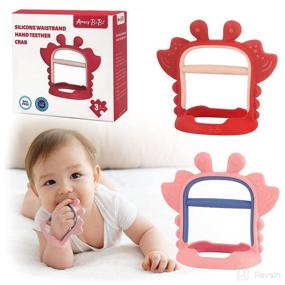 img 4 attached to 🦀 AmorBeBe Never Collect Dust Baby Teethers: 2-Pack Anti-Dropping Teething Toys for Babies 0-6 Months & 6-12 Months - Silicone Wrist Teether, Sensory Chew Montessori - Hand Pacifier (Crab)