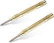 spring loaded center punch set - 2 pack by pamiso | 5.1 inch brass spring punch for efficient drilling, fixed point with car and window glass breaker feature logo