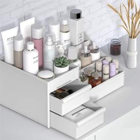 img 3 attached to 💄 White Countertop Makeup Organizer with Drawers – Vanity Holder for Lipstick, Brushes, Lotions, Eyeshadow, Nail Polish, Jewelry, and Cosmetics