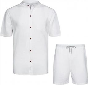 img 4 attached to Stay Cool And Comfortable: Men'S Linen Shirt And Drawstring Pants With Pockets