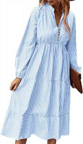 img 4 attached to Sleeveless Striped V Neck Midi Dress With Ruffle Pleated Tunic Tops And Button Detailing For Casual Wear - YOXUA Women'S Shirt Dress