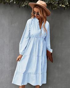 img 3 attached to Sleeveless Striped V Neck Midi Dress With Ruffle Pleated Tunic Tops And Button Detailing For Casual Wear - YOXUA Women'S Shirt Dress