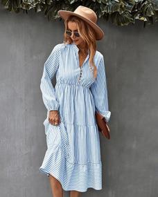 img 2 attached to Sleeveless Striped V Neck Midi Dress With Ruffle Pleated Tunic Tops And Button Detailing For Casual Wear - YOXUA Women'S Shirt Dress