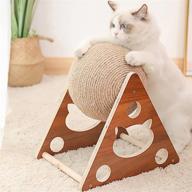 natural sisal cat scratching ball toy with interactive solid wood stand - ideal scratcher pet toy for cats and kittens logo