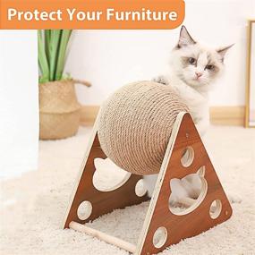 img 3 attached to Natural Sisal Cat Scratching Ball Toy with Interactive Solid Wood Stand - Ideal Scratcher Pet Toy for Cats and Kittens