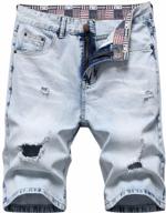 men's slim fit denim shorts with ripped and distressed detailing and holes logo