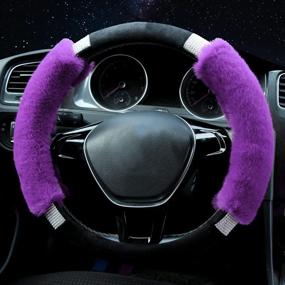 img 2 attached to 🚗 Valleycomfy Cute Steering Wheel Cover for Women - Universal Non-Slip Bling Crystal Fluffy Interior Accessory (Purple)