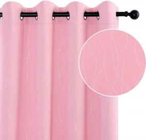 img 4 attached to High-Quality Pink Blackout Curtains With Silver Wave Print - 52X63 Inch Grommet Top Thermal Insulated Window Drapes For Kids Boys Bedroom And Living Room - Set Of 2 Panels