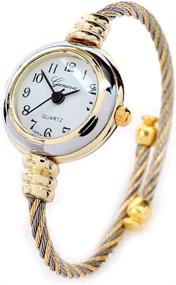 img 1 attached to 🌟 Stylish 2Tone Gold and Silver Cable Band Ladies Bangle Cuff Watch