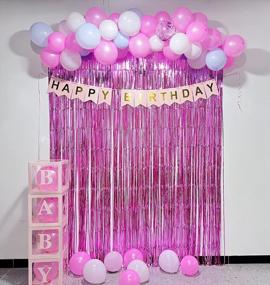 img 2 attached to 2-Pack Pink Foil Fringe Curtains Tinsel Backdrop - 3.2 X 8 Ft Metallic Party Decorations For Baby Shower, Babbie & Mermaid Themed Birthdays