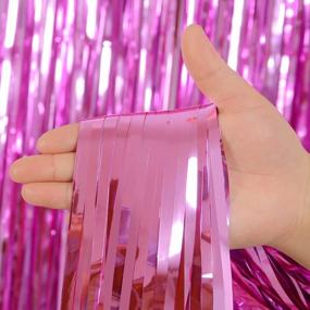 img 3 attached to 2-Pack Pink Foil Fringe Curtains Tinsel Backdrop - 3.2 X 8 Ft Metallic Party Decorations For Baby Shower, Babbie & Mermaid Themed Birthdays