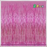 2-pack pink foil fringe curtains tinsel backdrop - 3.2 x 8 ft metallic party decorations for baby shower, babbie & mermaid themed birthdays logo