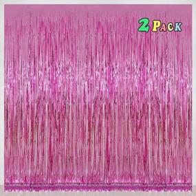 img 4 attached to 2-Pack Pink Foil Fringe Curtains Tinsel Backdrop - 3.2 X 8 Ft Metallic Party Decorations For Baby Shower, Babbie & Mermaid Themed Birthdays
