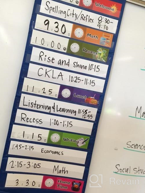 img 1 attached to Daily Schedule Pocket Chart， Class Schedule With 26 Cards, 13+1 Pockets. 13 Colored + 13 Blank Double-Sided Reusable Cards, Easy Over-Door Mountings Included. (13” X 36”) review by Vishal Geske