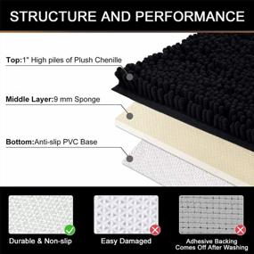img 1 attached to Smiry Luxury Chenille Bath Rug, Extra Soft And Absorbent Shaggy Bathroom Mat Rugs, Machine Washable, Non-Slip Plush Carpet Runner For Tub, Shower, And Bath Room(24''X60'', Black)