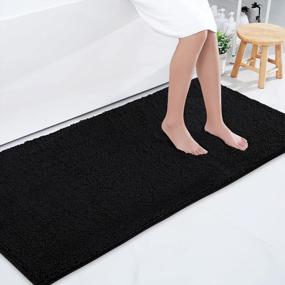 img 4 attached to Smiry Luxury Chenille Bath Rug, Extra Soft And Absorbent Shaggy Bathroom Mat Rugs, Machine Washable, Non-Slip Plush Carpet Runner For Tub, Shower, And Bath Room(24''X60'', Black)
