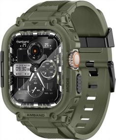 img 4 attached to AmBand Military Grade Apple Watch 49Mm Case With Screen Protector And 2 Pack Tempered Glass Film - Rugged Cover Strap For Sport Series, Men'S Army Green Bumper