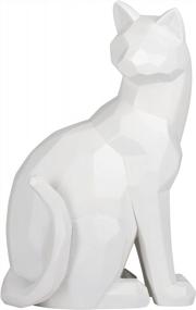 img 4 attached to Geometric Modern White Cat Sculpture - Torre & Tagus Carved Angle Sitting Statue For Home And Office Decor On Table, Shelf, Desk, Entryway Or Mantle - Ideal Figurine For Pet And Animal Lovers, 9" H