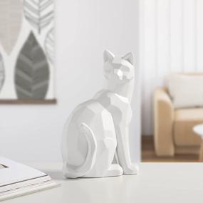 img 3 attached to Geometric Modern White Cat Sculpture - Torre & Tagus Carved Angle Sitting Statue For Home And Office Decor On Table, Shelf, Desk, Entryway Or Mantle - Ideal Figurine For Pet And Animal Lovers, 9" H