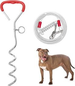 img 4 attached to AMFOSNEL Dog Tie Out Cable and Stake - 30 FT Long Heavy Duty Leash for Training, Playing, and Camping with Buffer Spring for Medium and Large Dogs in The Yard or Outdoors