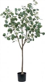 img 4 attached to 5Ft Tall Faux Eucalyptus Tree - Veryhome Artificial Plant For Home Decor Indoor & Outdoor Garden Decor, Christmas Decorations