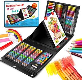img 4 attached to Caliart 238-Piece Deluxe Art Set Painting Coloring Easel Craft Drawing Kits Gift Box For Artists Beginners 5-9-12 With Oil Pastels And Crayons