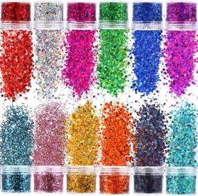 img 4 attached to Holographic Chunky Glitter Makeup Set - 12 Colors For Nails And Face - 11Oz Cosmetic Grade Festival Glitter (B)
