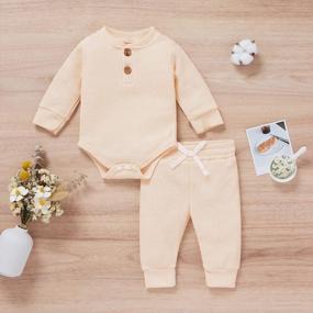 img 1 attached to Cozy And Stylish Unisex Baby Winter Outfit: Knitted Cotton Long Sleeve Romper And Pants Set By HZYKOK