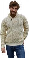 men's 100% merino wool cable knit sweater with shawl collar, single button closure & pockets logo