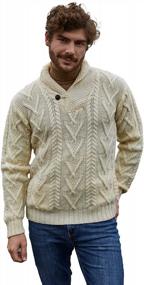 img 4 attached to Men'S 100% Merino Wool Cable Knit Sweater With Shawl Collar, Single Button Closure & Pockets