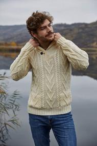 img 2 attached to Men'S 100% Merino Wool Cable Knit Sweater With Shawl Collar, Single Button Closure & Pockets