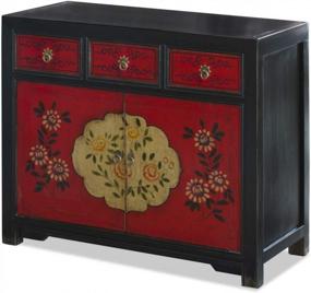 img 2 attached to Red And Black Tibetan Cabinet With Beautiful Floral Motif In Elmwood By ChinaFurnitureOnline