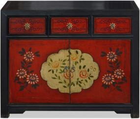 img 4 attached to Red And Black Tibetan Cabinet With Beautiful Floral Motif In Elmwood By ChinaFurnitureOnline