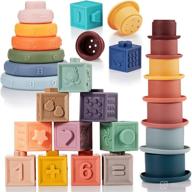 👶 montessori baby stacking toys set: soft cups, rings, blocks for babies/toddlers 6-12 months - sensory building with numbers & fruit shapes логотип