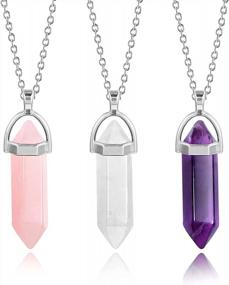 img 4 attached to 3PCS Bullet Quartz Stone Pointed Hexagonal Pendants Necklace For Women - Healing Crystals Necklace Real Crystal Jewelry