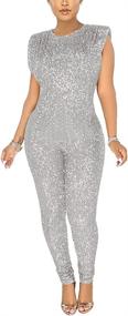 img 4 attached to 👗 THLAI Sparkling Metallic Sleeveless Jumpsuits for Women's Clothing in Jumpsuits, Rompers & Overalls