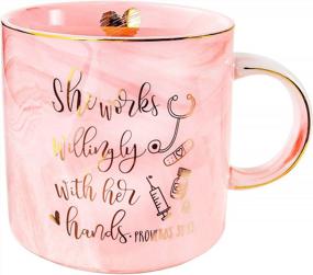 img 3 attached to VILIGHT Nurse Appreciation And Graduation Gifts For Women - She Works Willingly With Her Hands - Nurse Practitioner Gifts Mug - Pink Marble Coffee Cup 11 Oz