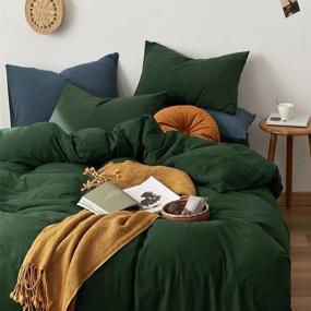 img 3 attached to Luxury Soft Knit Cotton Queen Duvet Cover Set - Dark Green (90X90 Inch) 3 Pieces Bedding With Zipper Closure & Corner Ties