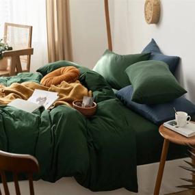 img 1 attached to Luxury Soft Knit Cotton Queen Duvet Cover Set - Dark Green (90X90 Inch) 3 Pieces Bedding With Zipper Closure & Corner Ties