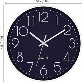 img 1 attached to Silent Non-Ticking 12 Inch Navy Blue Wall Clock Battery Operated Quartz Modern Round Home Decor For Bedroom Kitchen Office School