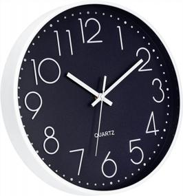 img 3 attached to Silent Non-Ticking 12 Inch Navy Blue Wall Clock Battery Operated Quartz Modern Round Home Decor For Bedroom Kitchen Office School