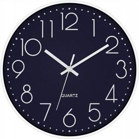 img 4 attached to Silent Non-Ticking 12 Inch Navy Blue Wall Clock Battery Operated Quartz Modern Round Home Decor For Bedroom Kitchen Office School