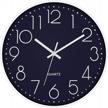 silent non-ticking 12 inch navy blue wall clock battery operated quartz modern round home decor for bedroom kitchen office school logo